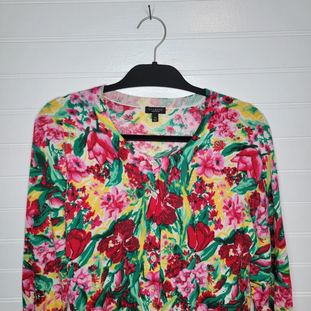 Talbots Floral Cardigan in Red, Green, Yellow, Pink - Picture 2 of 10